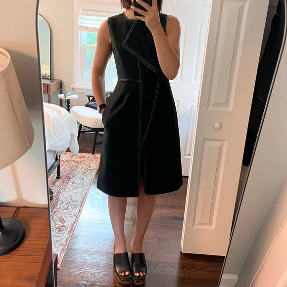 BCBGMaxAzria | Dresses | Bcbg Maxazria Zip Up Black Dressvest With White  Stitching | Poshmark